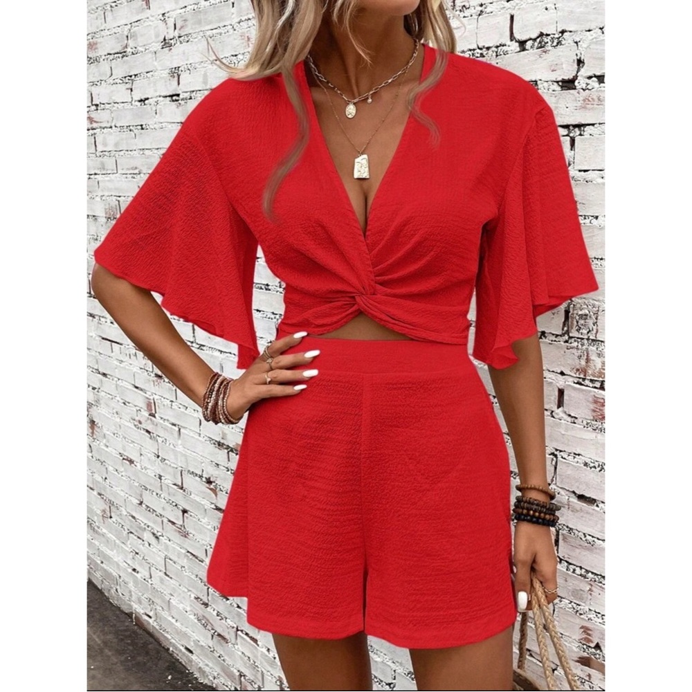 SHEIN Red High Waist Shorts Set